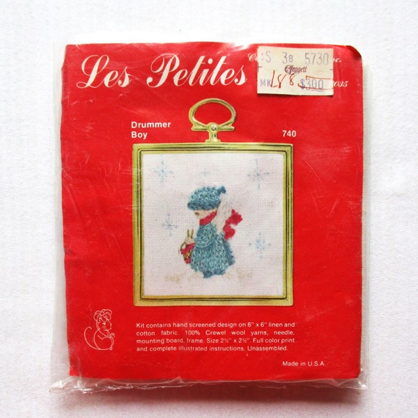 Vintage Crewel Embroidery Kit Les Petites Cathy Alexander Kit Little Drummer Boy Small Christmas Crewel Kit