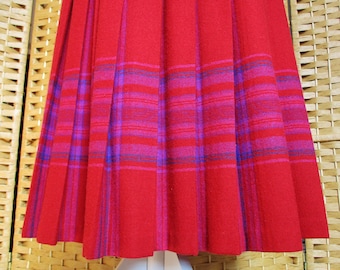 Pendleton Skirt Vintage Waist 26 Red w/ Purple & Pink Plaid Wool Skirt Pendleton Pleated Skirt XS or S