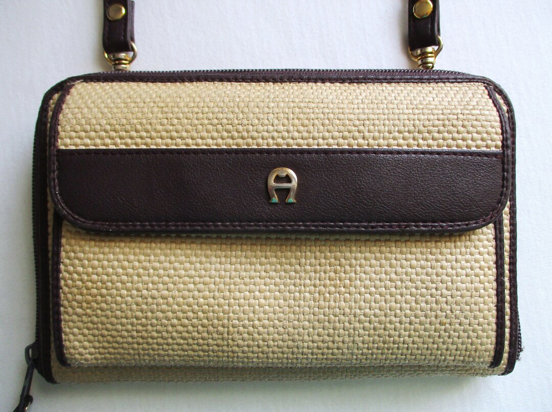 Etienne Aigner Purse Straw Cream & Burgundy Small Purse Shoulder Bag Etsy