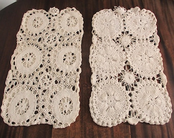 Vintage Crochet Lace Pillow Slip Set 2 Pc Ivory Cotton
