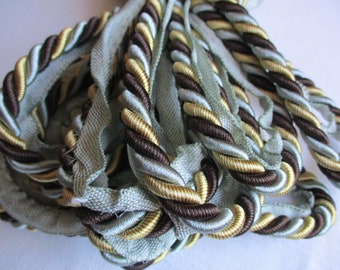 Twisted Piping Trim 8.8 YD's Brown Blue & Pale Gold Lip Twisted Cord Trim 3/8" Upholstery Trim or Pillow Piping