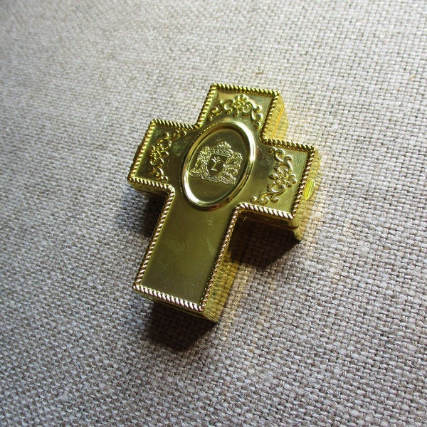 Gold Christian Cross Trinket Box Hinged Religious Cross Box Vintage Christian Trinket Box Gold Cross Ring Box