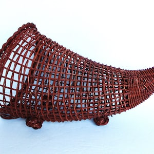 Cornucopia Basket 12&quot; Vintage Cornucopia Horn of Plenty Brown Nice Open Weave Footed Basket 1970&#39;s Thanksgiving Centerpiece