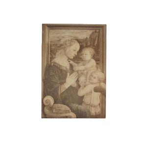 Vintage Etching Print: The Virgin Adoring the Infant Christ 21x14 After Filippo Lippi