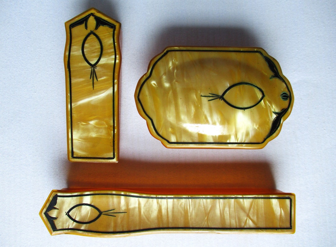 Vintage Vanity Containers 1940's Lucite Art Deco Vanity Etsy