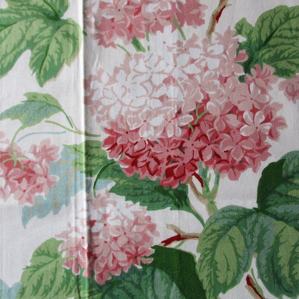 Cowtan and Tout Fabric Remnant Chantilly Pink Hydrangea Fabric Cotton Sample Green & Pink Floral Fabric Chintz Texture