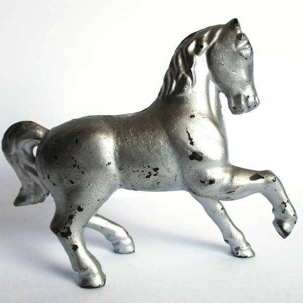 Cast Iron Horse Vintage Still Bank Metal Horse Figurine Prancing Silver Horse Stallion