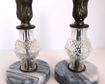 Ornate Vintage Candle Holders Marble & Brass Candle Holder Set