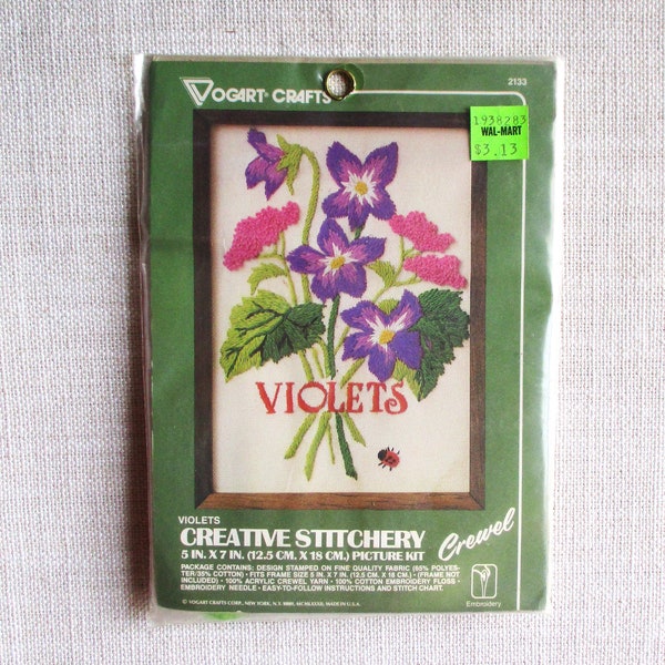 Vintage Crewel Embroidery Kit Vogart Violets Floral Crewel Kit Sealed