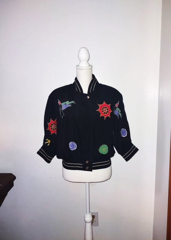 Otto Kern Vintage Silk Bomber Jacket Cropped Black