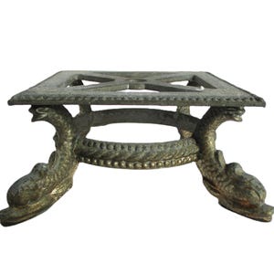 Vintage Silver Tone Lamp Base: Ornate Cast Metal Fish Feet