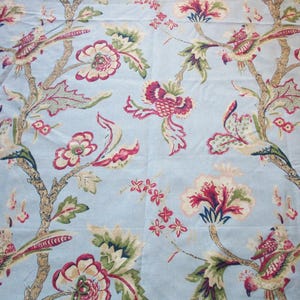 Thibaut Floral Fabric: 2 Yards Light Blue Linen Blend Bird Print
