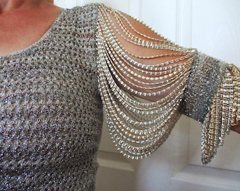 Draped Chains 1970's Disco Shirt Silver Chain Top Metallic Small / XS