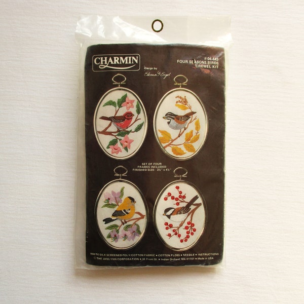 Vintage Crewel Embroidery Kit 4 Birds with Frames Charmin Four Seasons Crewel Bird & Floral Crewel Embroidery Kit Sealed