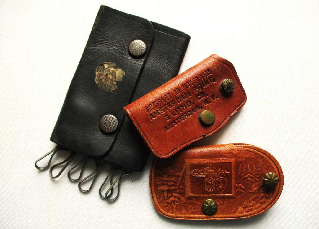 Chrysler Keychain Lot Tooled Leather Vintage Dealership Keychains