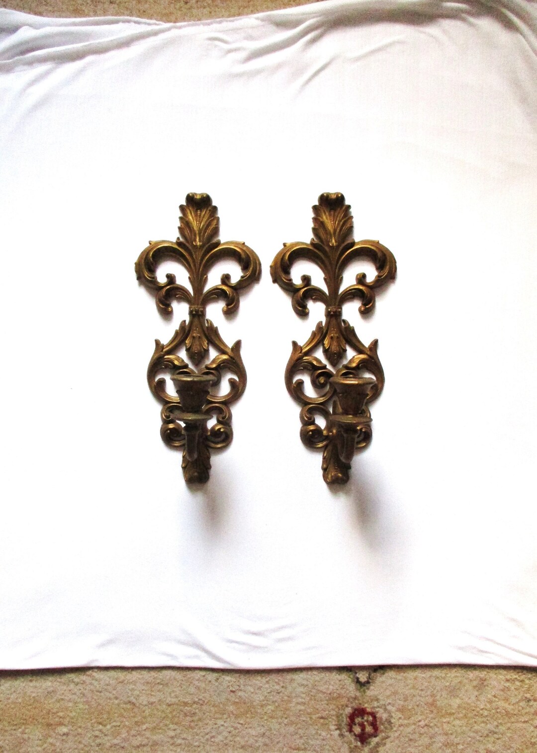 Vintage Sconce Set Gold Candle Sconces Ornate Wall Hanging Etsy