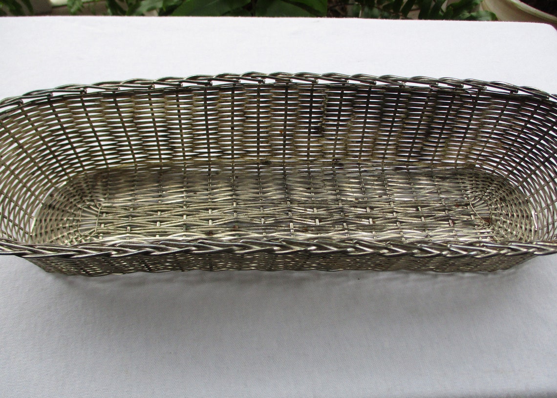 Woven Silver Metal Long Vintage Bread Basket Etsy