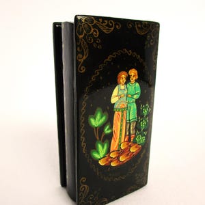 Vintage Russian Lacquer Box Hand Painted Wooden Trinket Box with Miniature Children Painting USSR Lacquer Trinket Ring Box