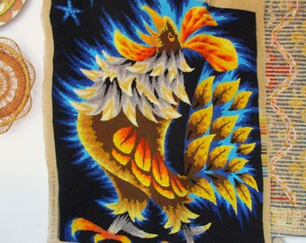 Vintage Needlepoint Coq d'or Royal Paris Finished Needlepoint Large MCM Wall Art Retro French Rooster Needlepoint Steiner Freres