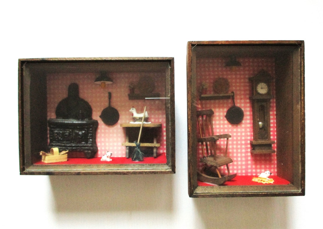 Enesco Shadow Box Set Dollhouse Miniature Room Boxes Vintage Shadowbox
