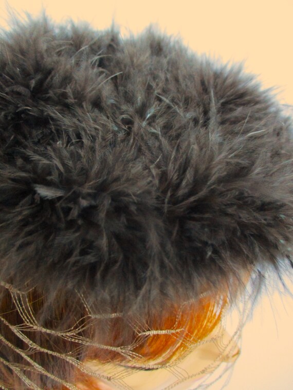 Vintage Veil Head Topper Face Veil Brown Marabou … - image 4