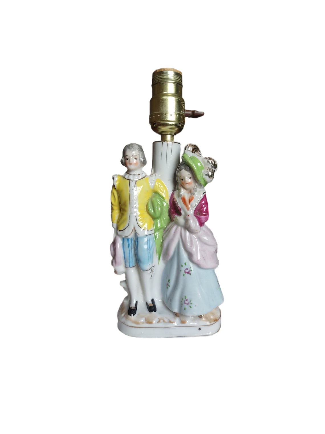 Figural Lamp Vintage Ceramic French Man & Lady Small Table image 1