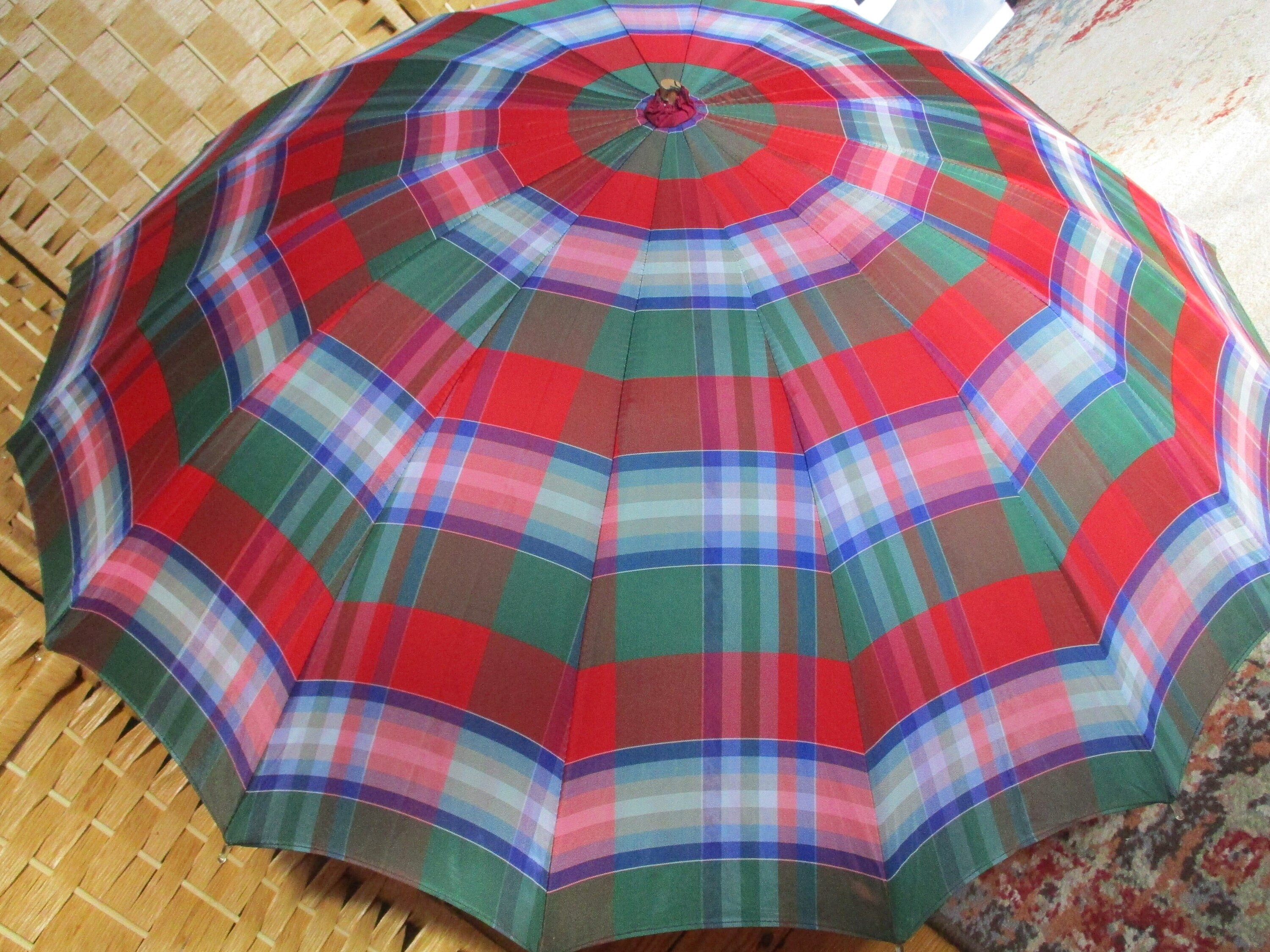 Porte-monnaie Vintage Parapluie Tartan – Années 60, Concertina Cuivre