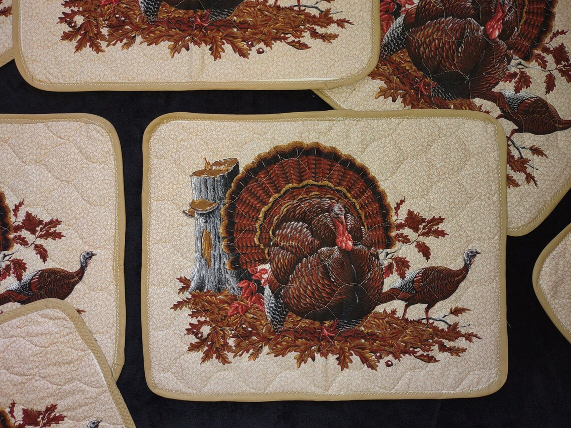 Thanksgiving Turkey Quilted Placemats 8 Handmade Vintage Etsy
