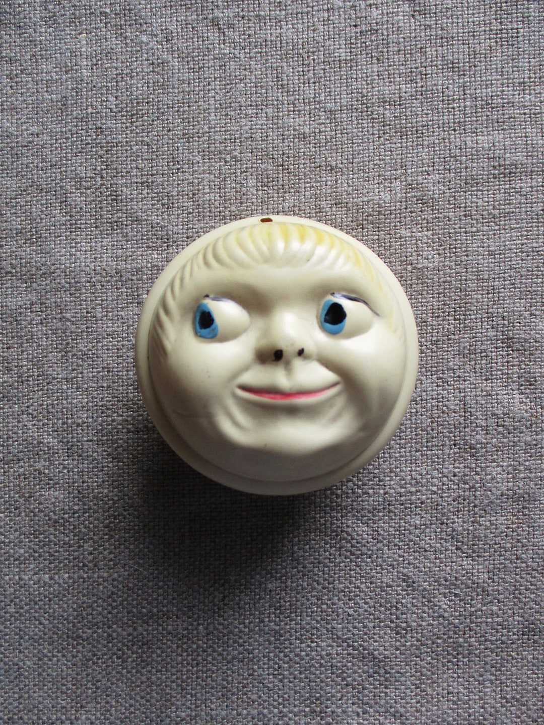 Vintage Halloween Candy Container Full Moon Face Antique Plastic Double