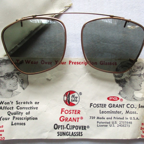 Vintage Foster Grant Clip On Sunglasses FF77 Lens Gold Tone Frame Foster Grant Vintage Opti Clipover Sunglasses