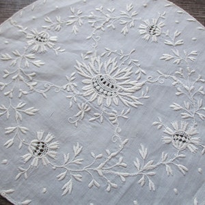 Vintage Handkerchief Ornate Round Cotton White Hand Embroidered Handkerchief