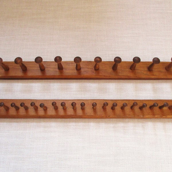 Wooden Peg Rack Set Hand Crafted Vintage Wooden Hooks Rack Pair 2 Long Shaker Peg Racks