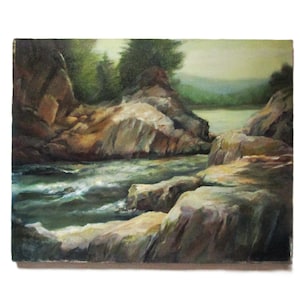 River Rapids Oil Painting Vintage River Painting Mountains Art River Art 20x16 River Oil Painting
