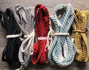 Twisted Lip Cord Trim Lot Mixed Piping Trim Lot Upholstery Trim Blue Red Gray Black & Golden Yellow