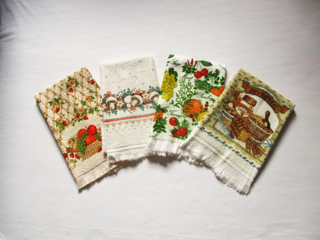 Vintage Kitchen Towels Terry Kitchen Towels Vintage Mushrooms Fruit Etc ...