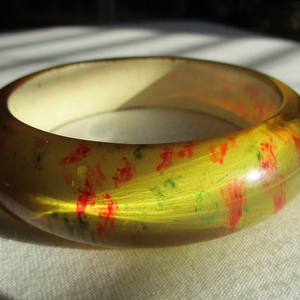 Vintage Lucite Bracelet Wide Bangle Bracelet Mod Confetti Lucite