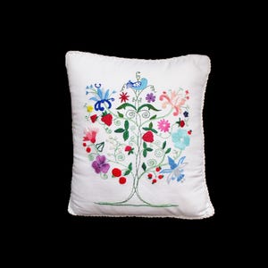 Vintage Crewel Embroidery Pillow Floral Pillow Hand Embroidered Pillow Tree of Life Crewel