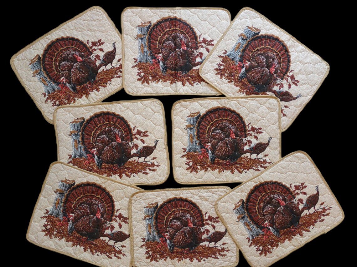 Thanksgiving Turkey Quilted Placemats 8 Handmade Vintage Etsy