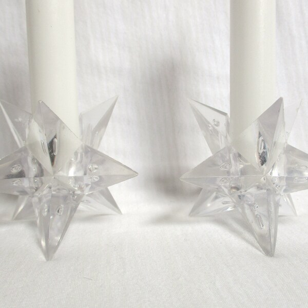 Atomic Star Candle Holders Vintage Starburst Clear Mid Century Modern Acrylic Stars Holder Set