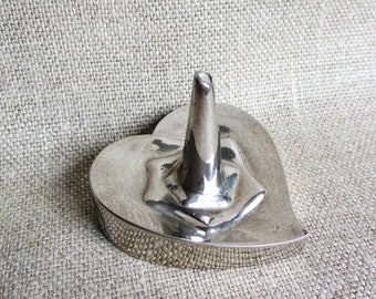 Heart Ring Holder Silver Metal Ring Tree Dish Vintage Silverplate Ring Holder