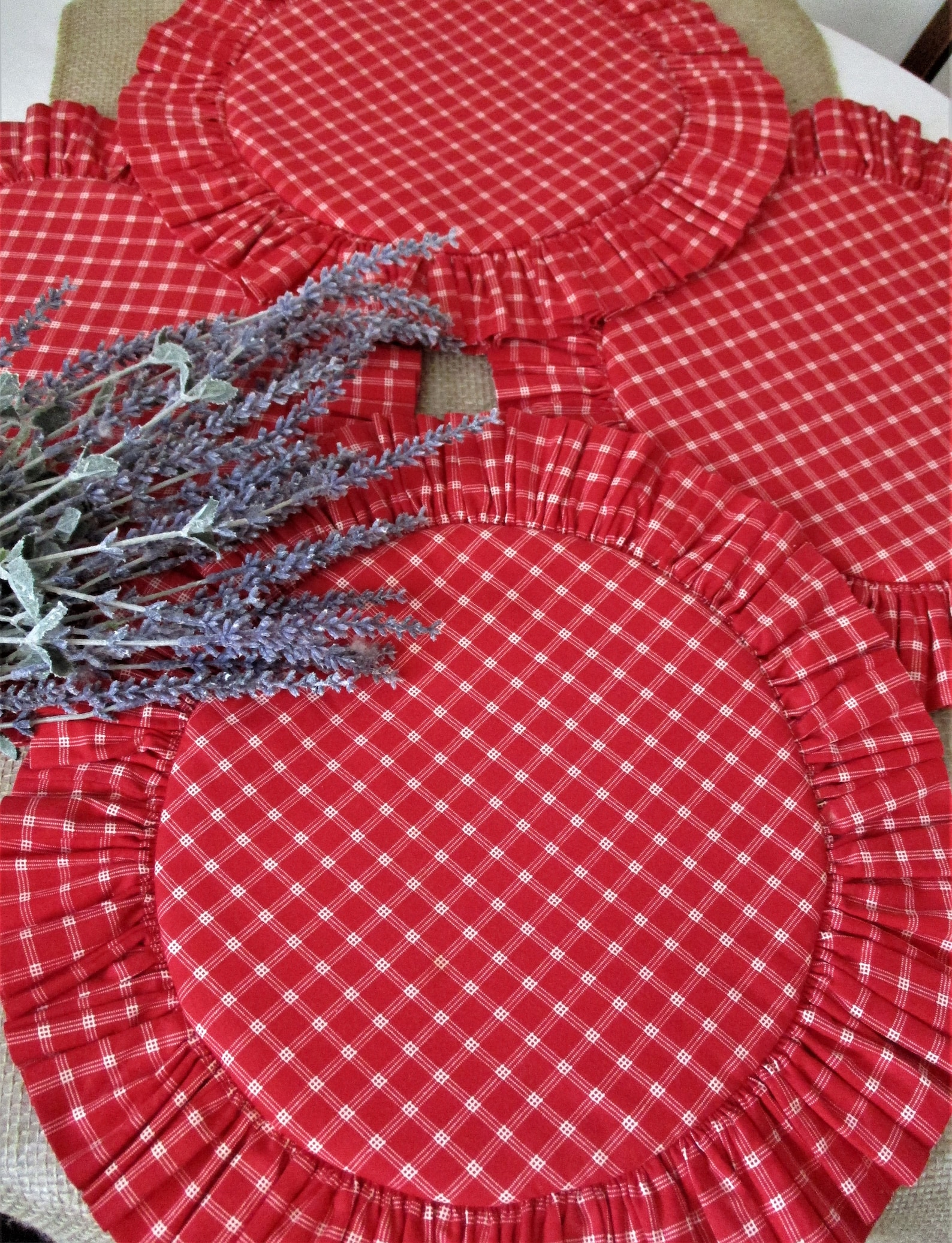 Handmade Placemats Ruffled Red Plaid Round Country Placemat Etsy