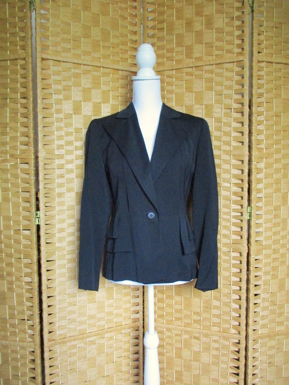 Wool Gabardine Blazer 1950's Women's Black Blazer 