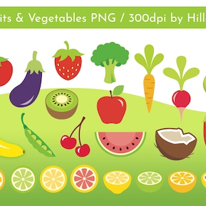 23 pcs Fruits and Vegetables Clipart, Healthy Food Clip Art, Commercial Free Fruit & Vegetable PNG Files, Exotic Fruits, Food Play With Kids