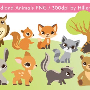 10 cliparts animaux des bois, animaux de la forêt, clipart animaux (renard, écureuil, mouffette, arbre, lapin, hibou, ours, raton laveur, etc.) Jolie illustration