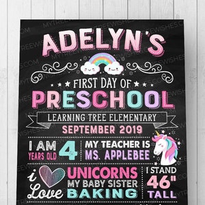 Back to School Sign Chalkboard - Printable School Sign - First Day of School Printable - First Day of School Sign - Unicorn School Sign