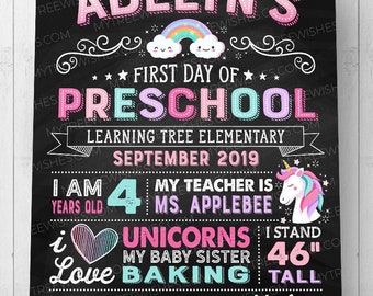 Back to School Sign Chalkboard - Printable School Sign - First Day of School Printable - First Day of School Sign - Unicorn School Sign