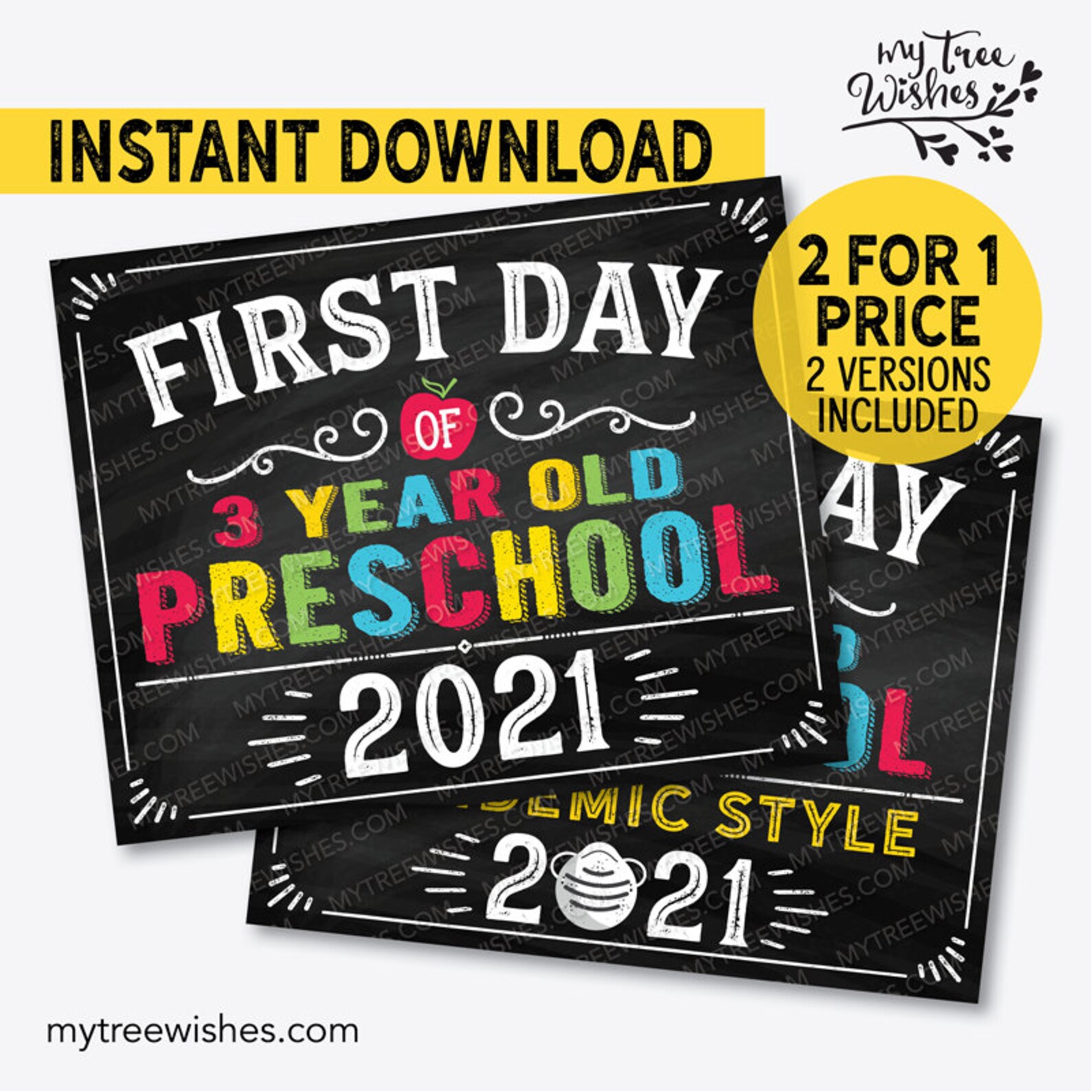 First Day of Preschool Sign First Day of 3 Year Old Etsy