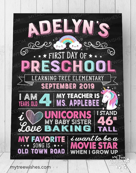 Back to School Sign Chalkboard - Printable School Sign - First Day of School Printable - First Day of School Sign - Unicorn School Sign