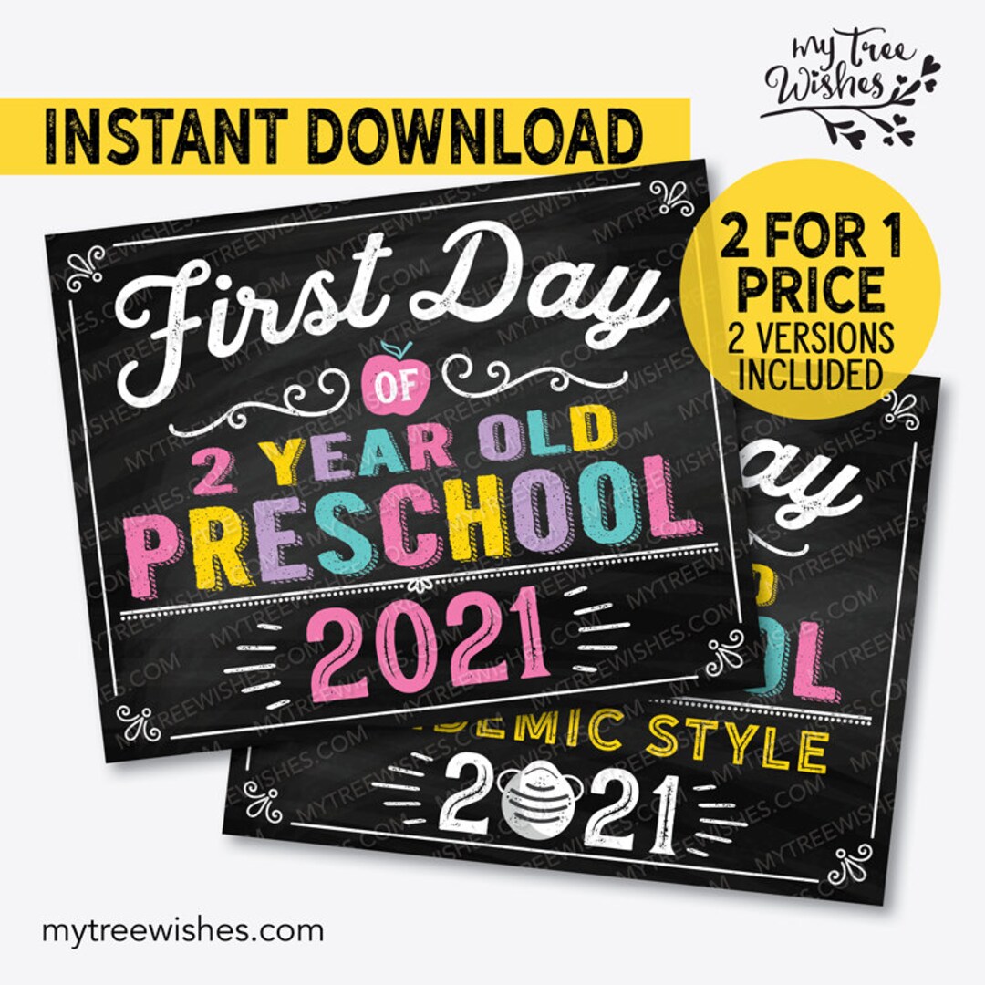First Day of Preschool Sign First Day of 2 Year Old Etsy