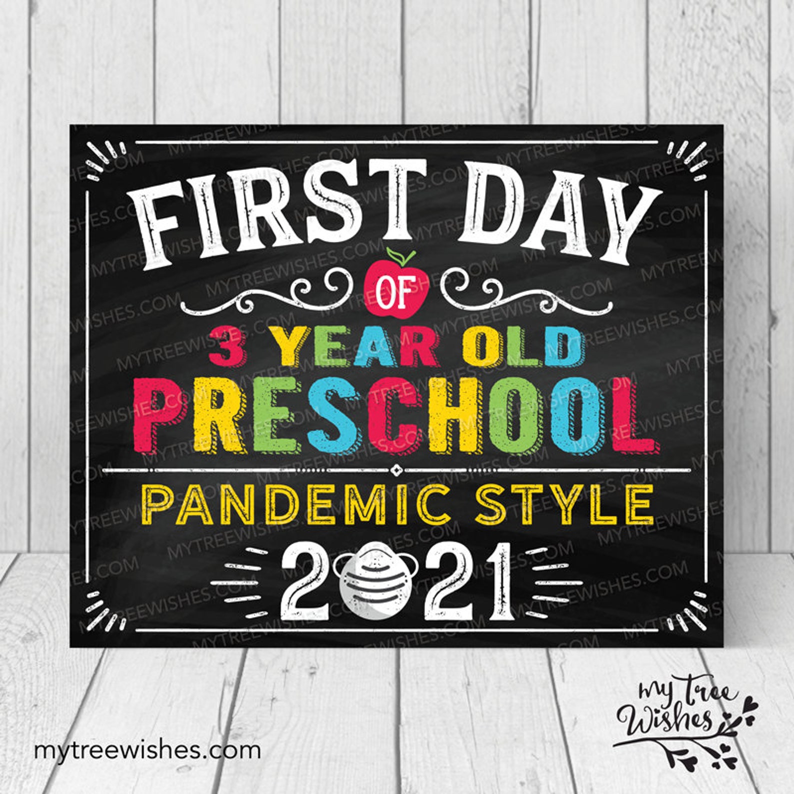 First Day of Preschool Sign First Day of 3 Year Old Etsy
